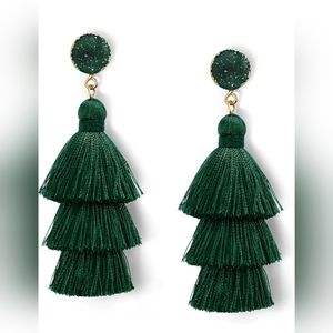 Deep Green Tassel Earrings